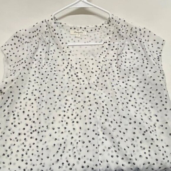Monday Fun Semi Sheer Blouse Women's Small White Black Polka Dot Career Clothing - Picture 6 of 6